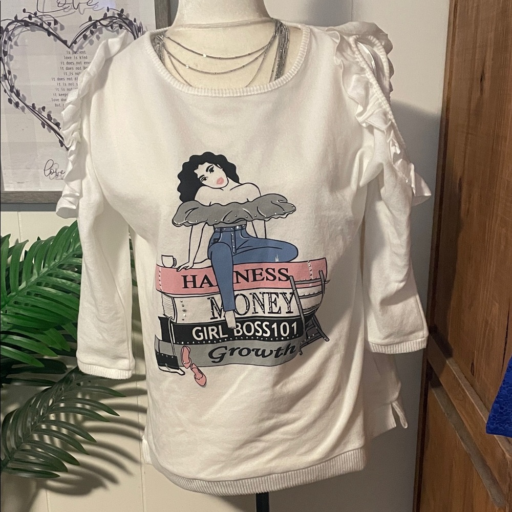 White Graphic Women's Sweater